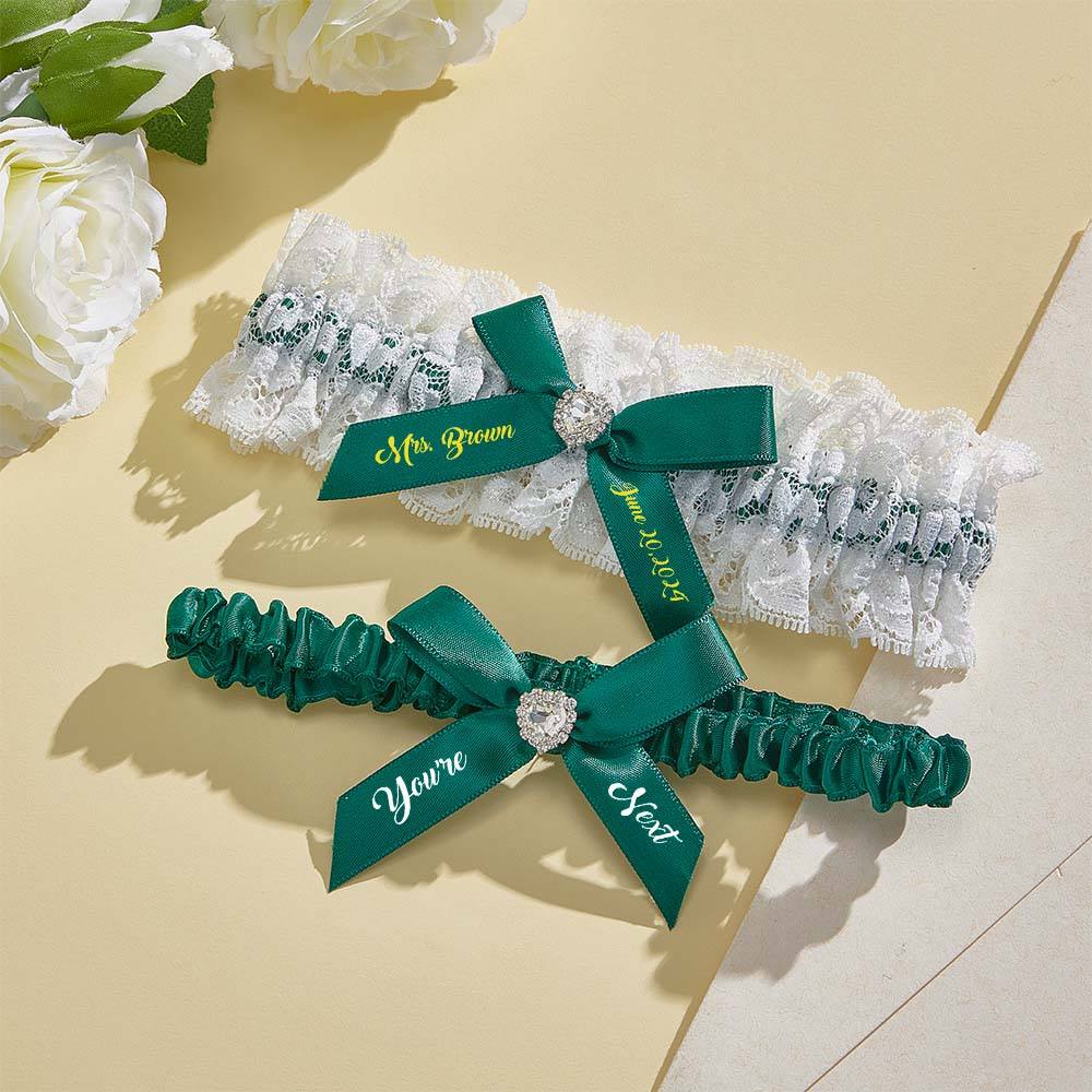 Personalized Bridal Garter Set With White Lace You're Next Bridal Garter Set Gift for Bride — product image 3