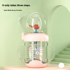 Children's Whale Cartoon Diving Fountain Water Bottle - Tritan Leakproof Sippy Cup (Various Sizes & Colors)