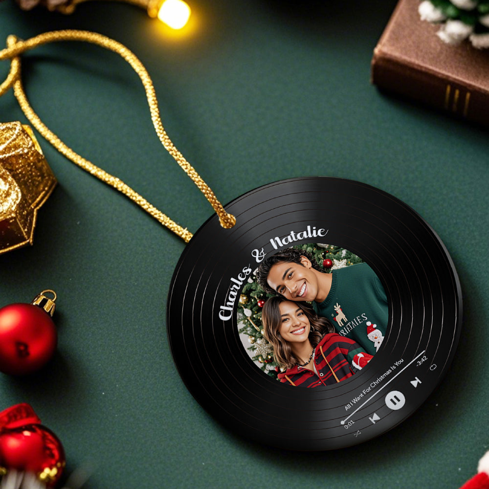 Personalized Photo Vinyl Record Style Ornament Christmas Ceramic Ornament Gift for Lover — product image 4