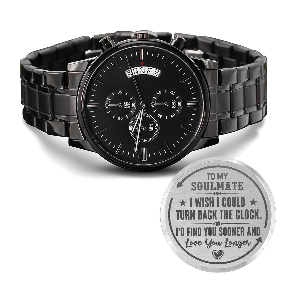To My Soulmate Turn Back the Clock (Charcoal Black) – Men's Watch — product image
