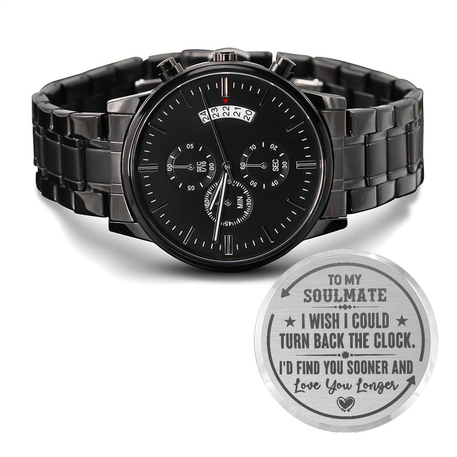 To My Soulmate Turn Back the Clock (Charcoal Black) – Men's Watch — product image