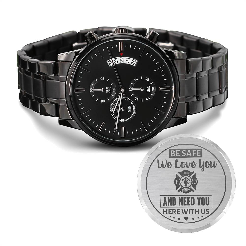 To My Firefighter Husband Need You Here With Us (Charcoal Black) – Men's Watch — product image