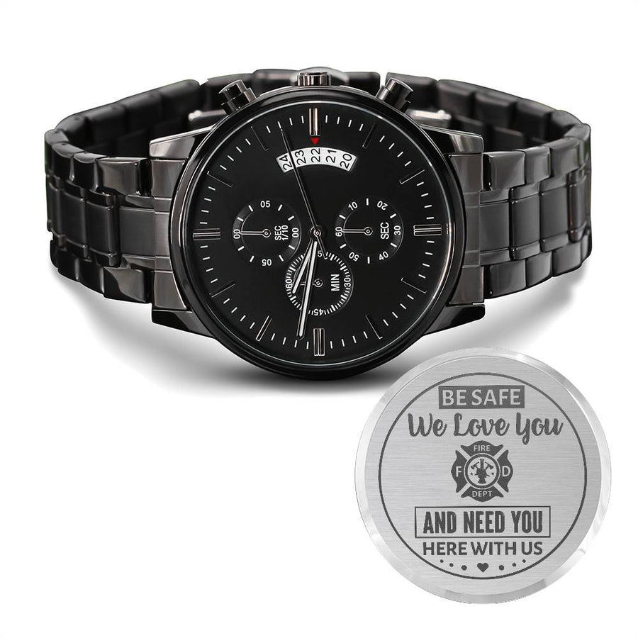 To My Firefighter Husband Need You Here With Us (Charcoal Black) – Men's Watch — product image