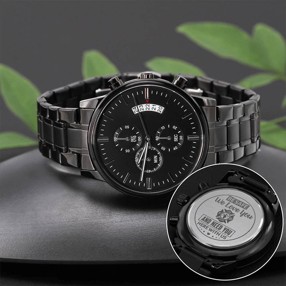 To My Firefighter Husband Need You Here With Us (Charcoal Black) – Men's Watch — product image 5