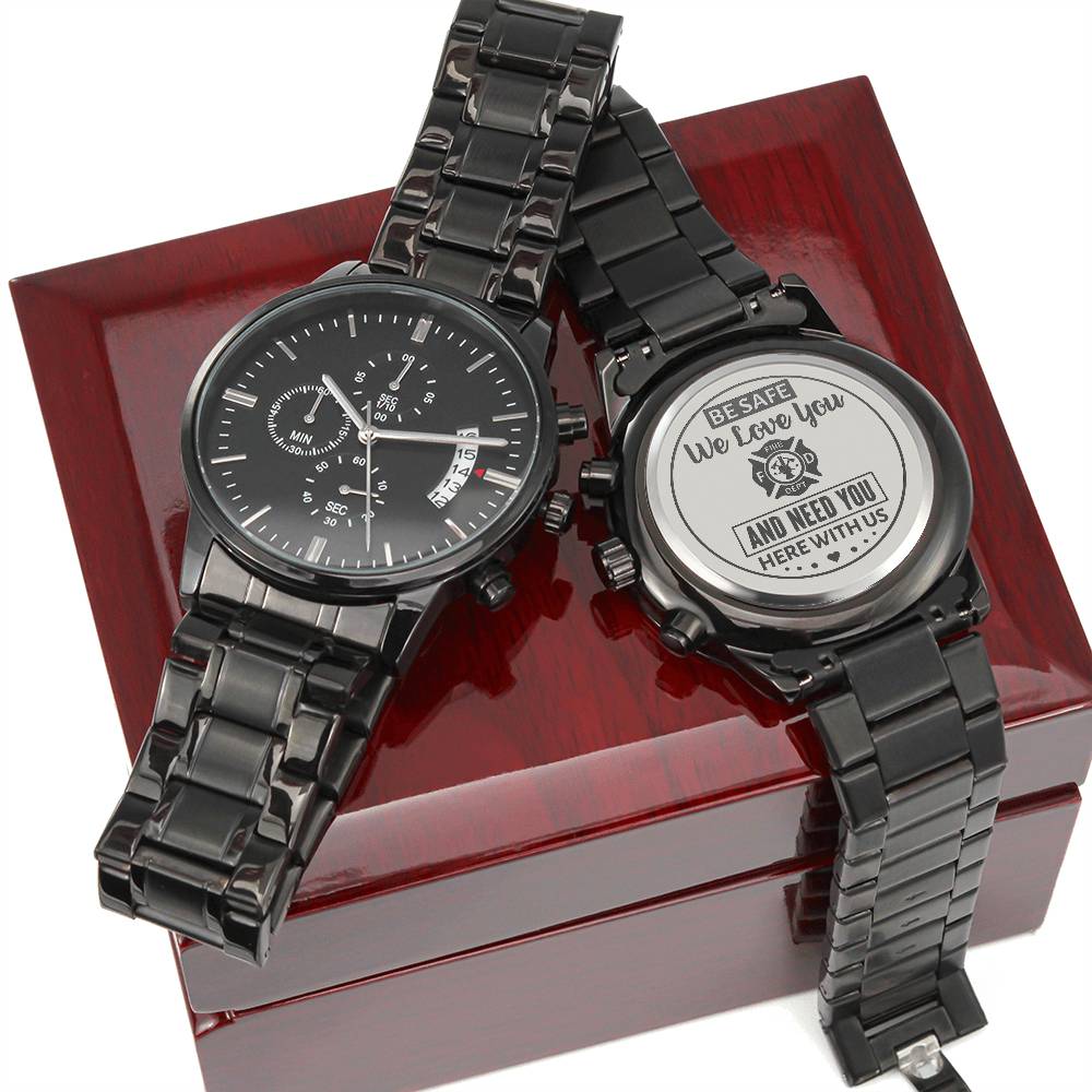 To My Firefighter Husband Need You Here With Us (Charcoal Black) – Men's Watch — product image 6