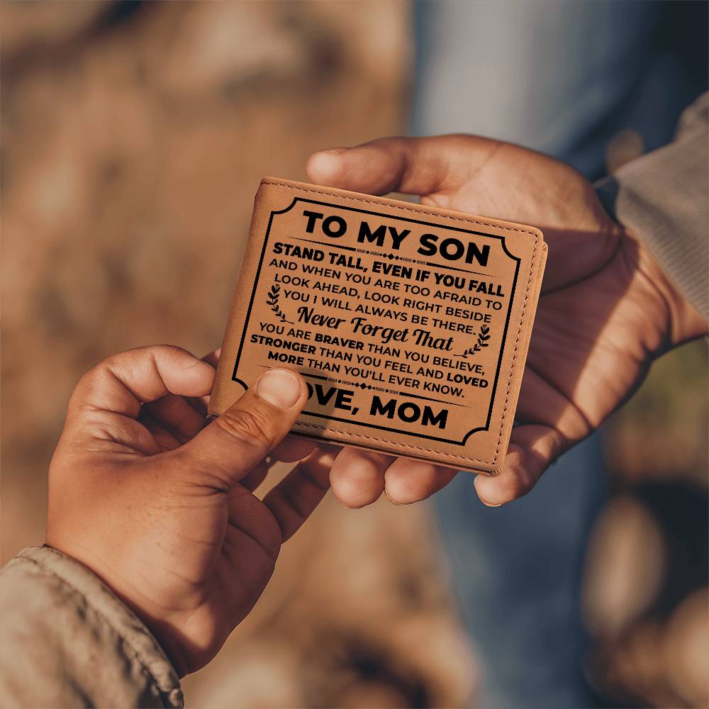 To My Son Stand Tall (Black) – Leather Wallet — product image 3