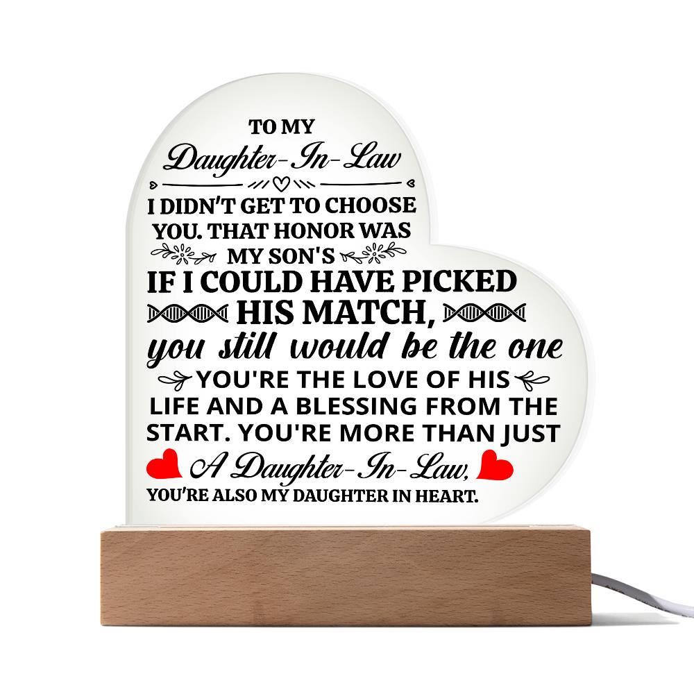 To My Daughter-in-Law Honor – Acrylic Heart Plaque — product image