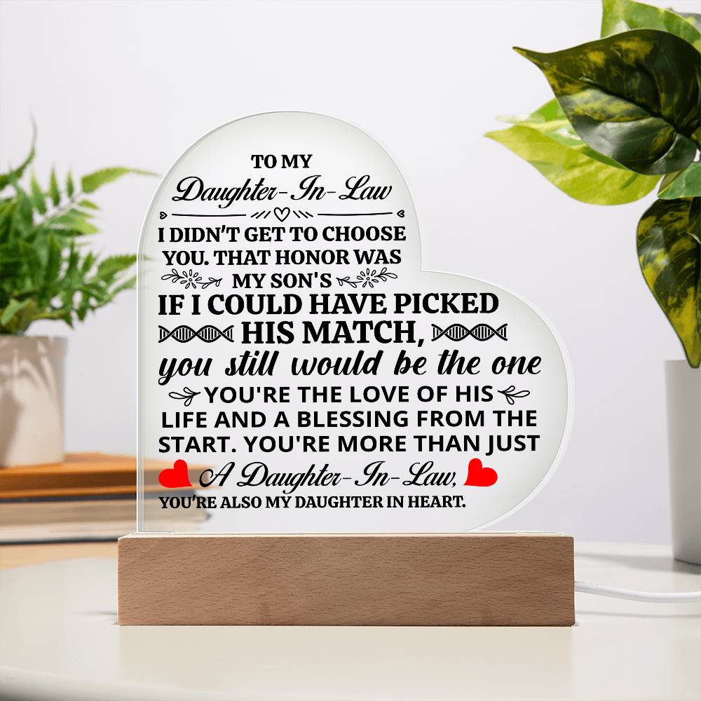 To My Daughter-in-Law Honor – Acrylic Heart Plaque — product image 2