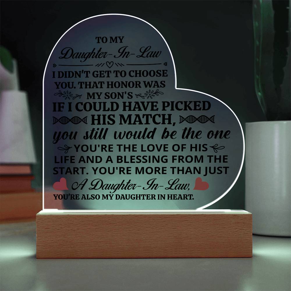 To My Daughter-in-Law Honor – Acrylic Heart Plaque — product image 6