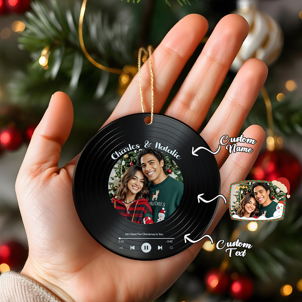 Personalized Photo Vinyl Record Style Ornament Christmas Ceramic Ornament Gift for Lover — product image