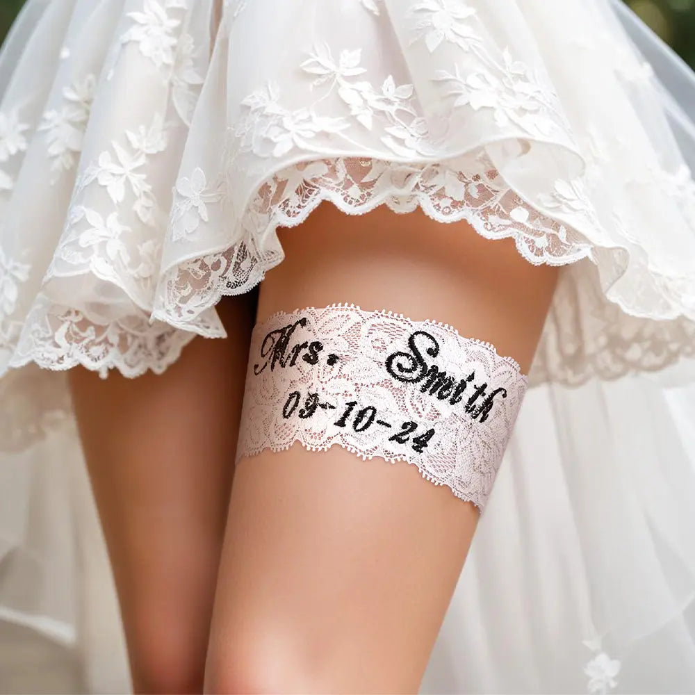 Personalized Wedding Garters Embroidered Bride Keepsake Gift for Bride — product image 3