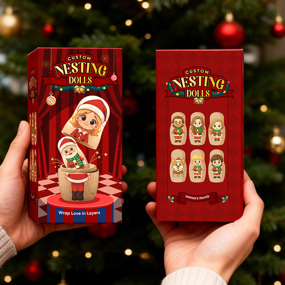Personalized Family Portrait Nesting Doll with Box Custom Photo into Cartoon Style Preview Christmas Gift — product image 2