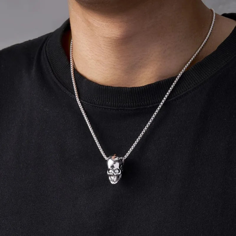 Custom Engraved Name Skull Necklace With Birthstone Eyes Creative Gifts for Halloween