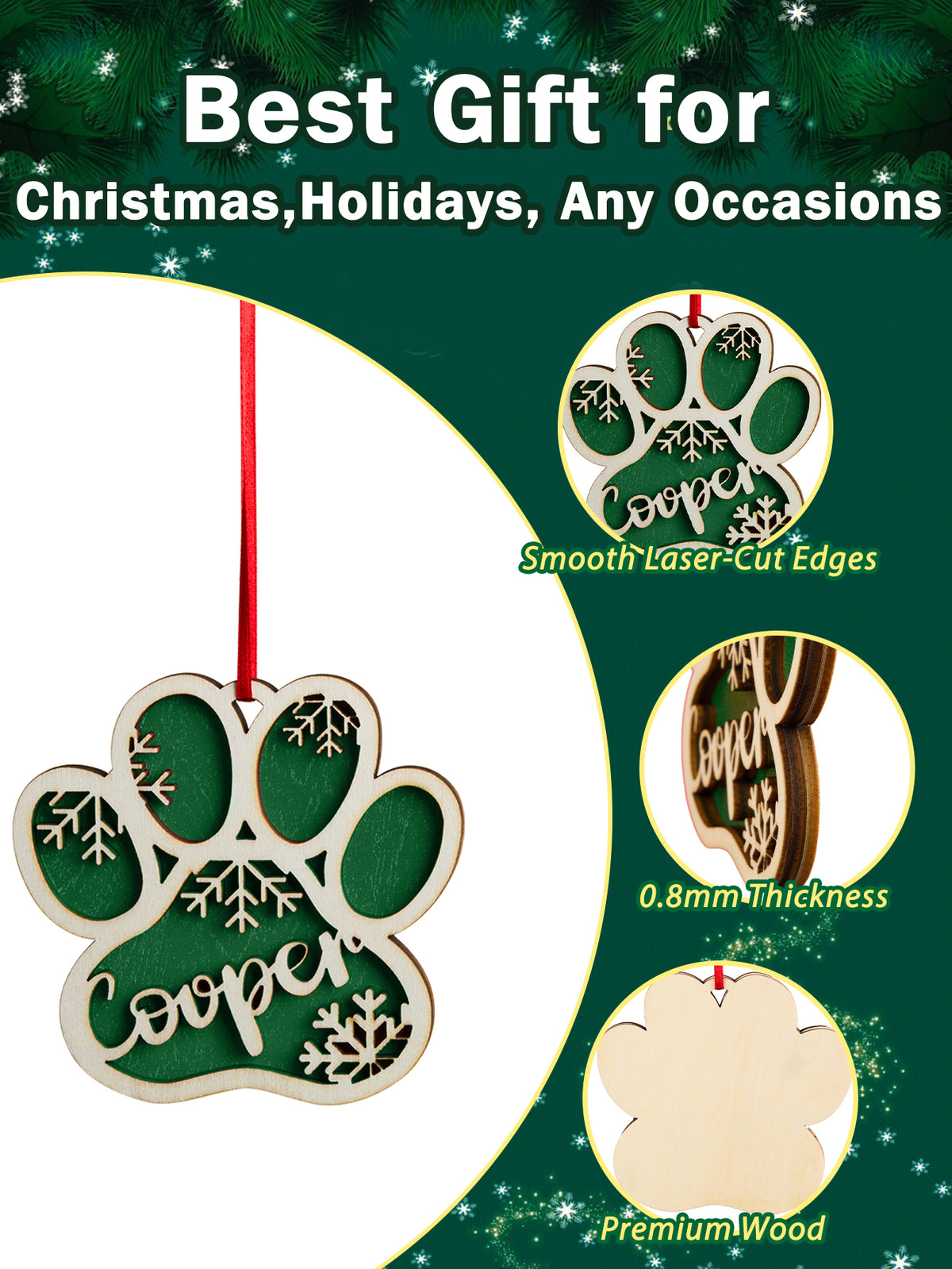 Personalized Dog Paw Snowflake Ornament – Custom Name Christmas Tree Decoration — product image 8
