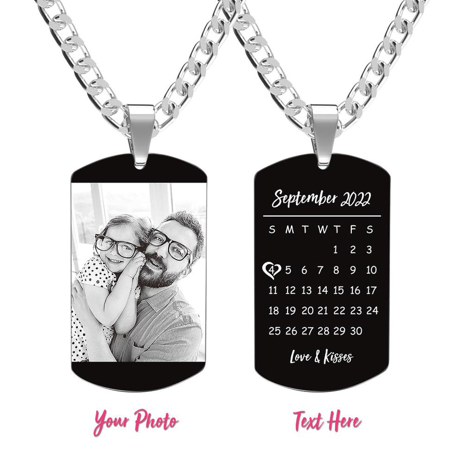 Custom Engraved Necklace With Photo And Calendar — product image