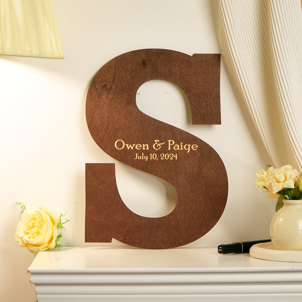 Personalized Brown Wooden Name Sign Custom Letter Guest Book Wedding Guest Book — product image 2