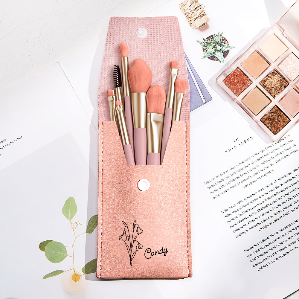 Personalized Birth Flower PU Leather Makeup Brush Bag with 8 Pcs Makeup Brushes Birthday Gift for Her — product image 9
