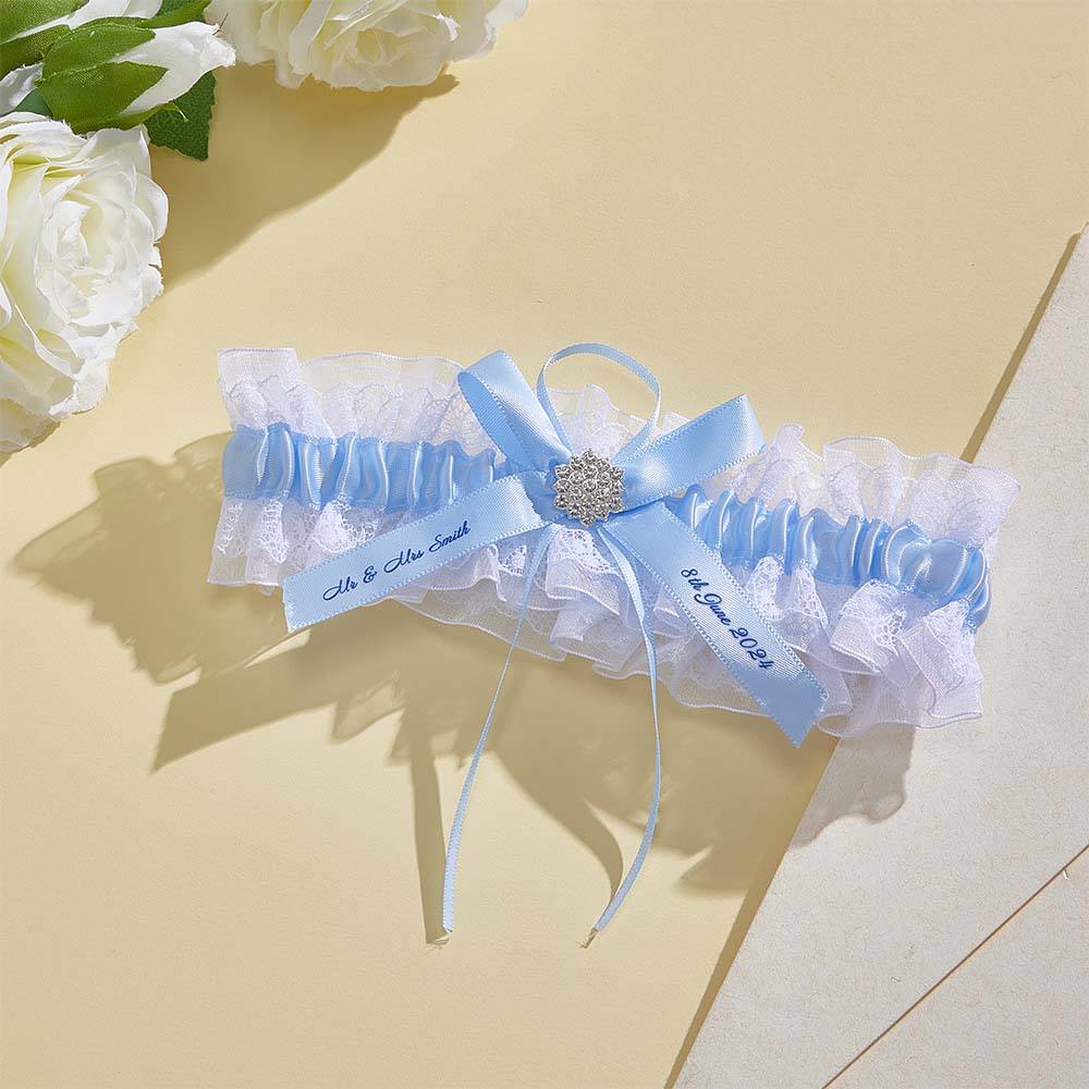 Personalized Wedding Garter with Name and Wedding Date Excellent Gift for the Bride Something Blue — product image 4