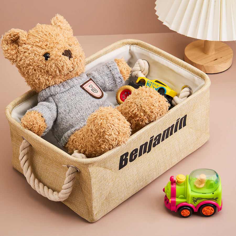 Personalized Storage Basket with Name Toy Bin Linen Organizer Gift for Children — product image