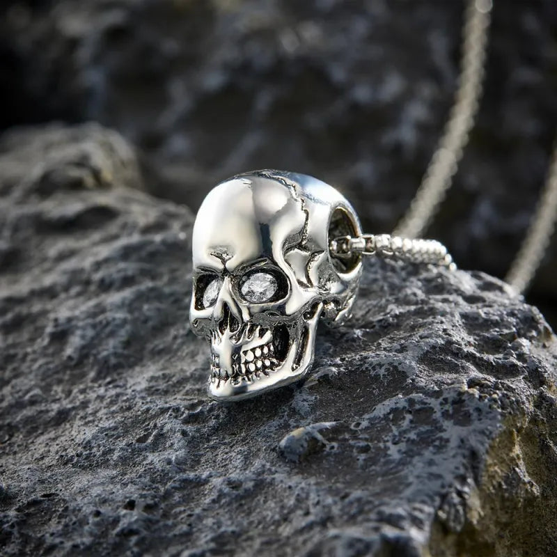 Custom Engraved Name Skull Necklace With Birthstone Eyes Creative Gifts for Halloween