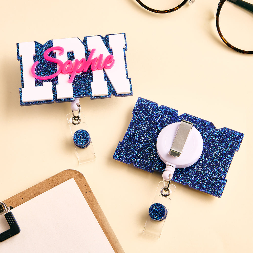 Personalized Glitter ID Badge Reel with Name Acrylic Badge Reel Gifts for Nurse Doctor — product image 2