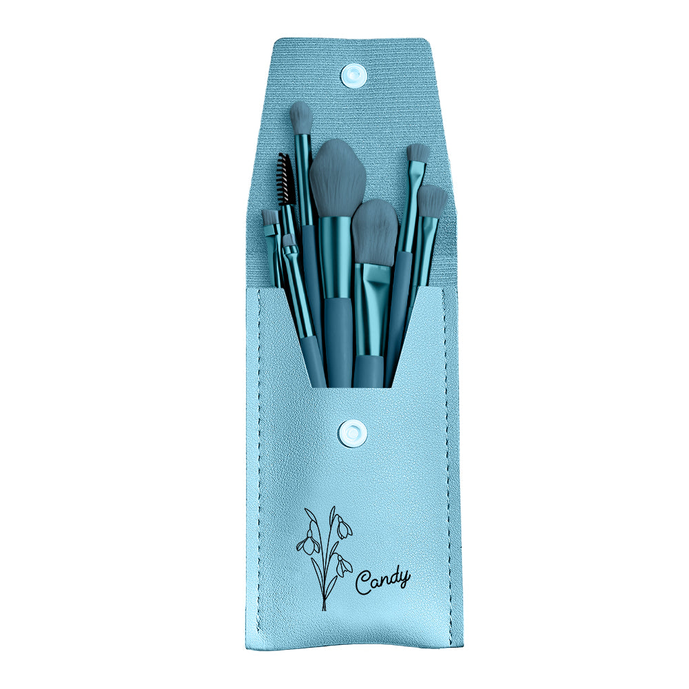 Personalized Birth Flower PU Leather Makeup Brush Bag with 8 Pcs Makeup Brushes Birthday Gift for Her — product image 4