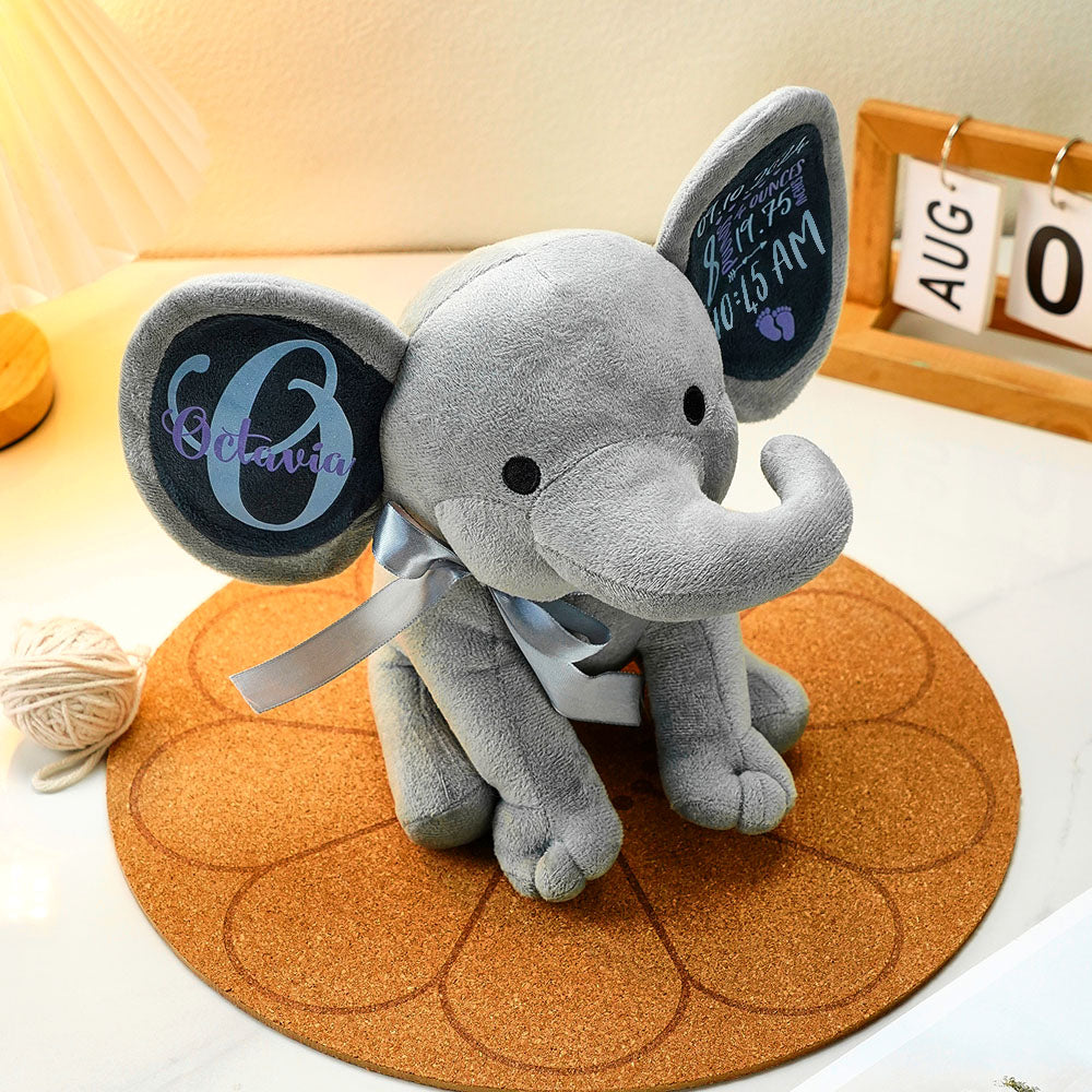 Personalized Elephant Plush Stuffed Animal Birth Announcement Gift for Baby — product image 3