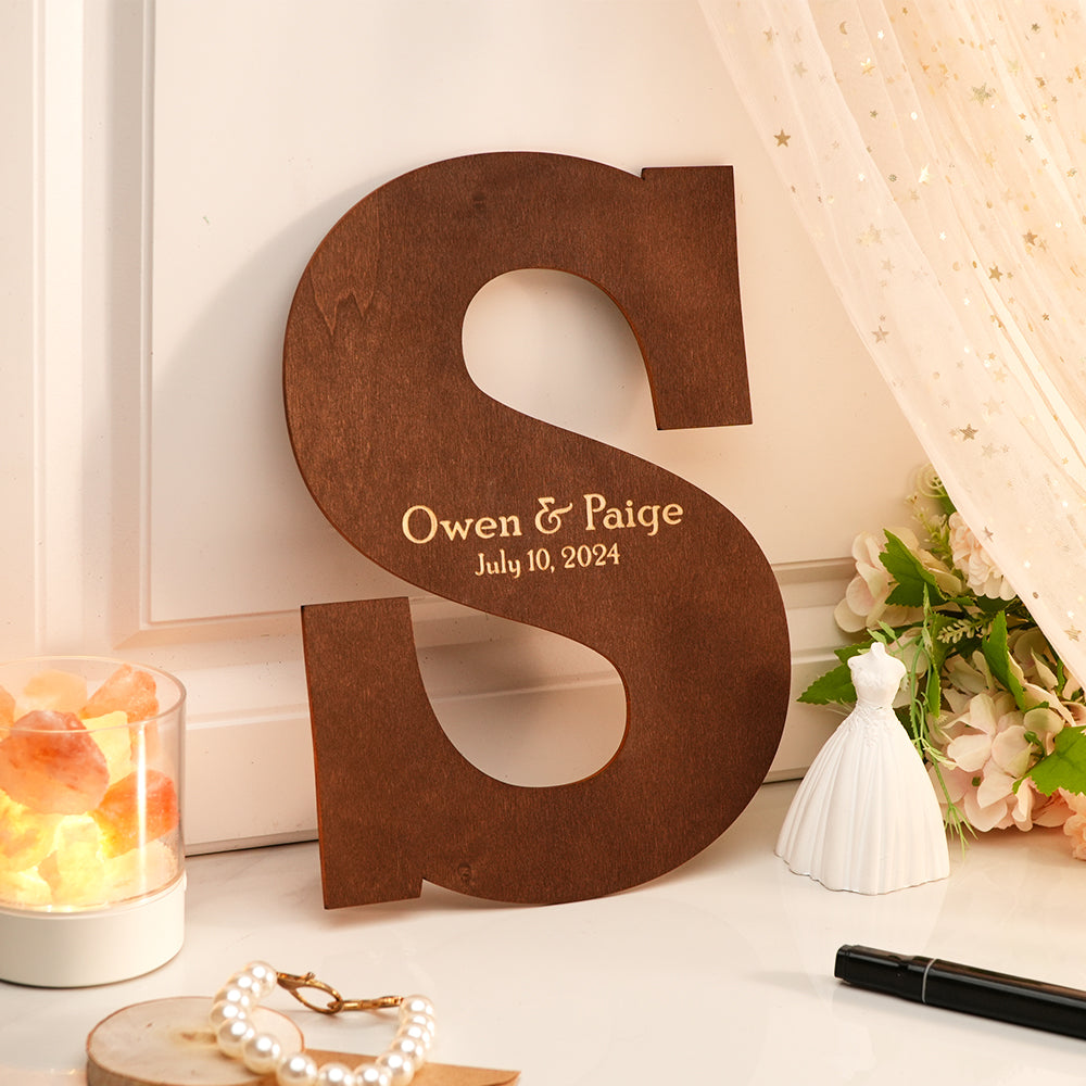 Personalized Brown Wooden Name Sign Custom Letter Guest Book Wedding Guest Book — product image 3