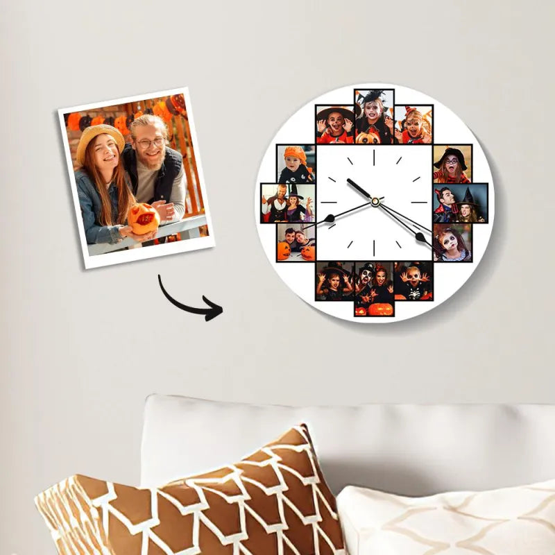 Custom Halloween Photo Clock Big Family Wall Clock Holds 12 Pictures Home Decor Halloween Gift — product image 2