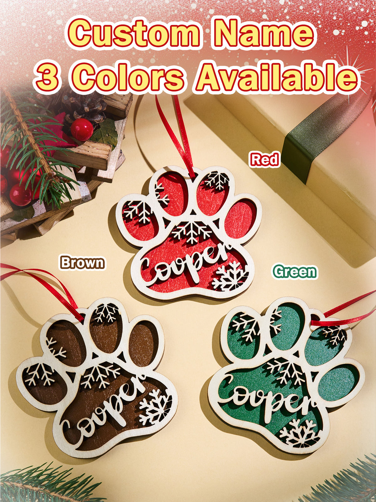 Personalized Dog Paw Snowflake Ornament – Custom Name Christmas Tree Decoration — product image 5