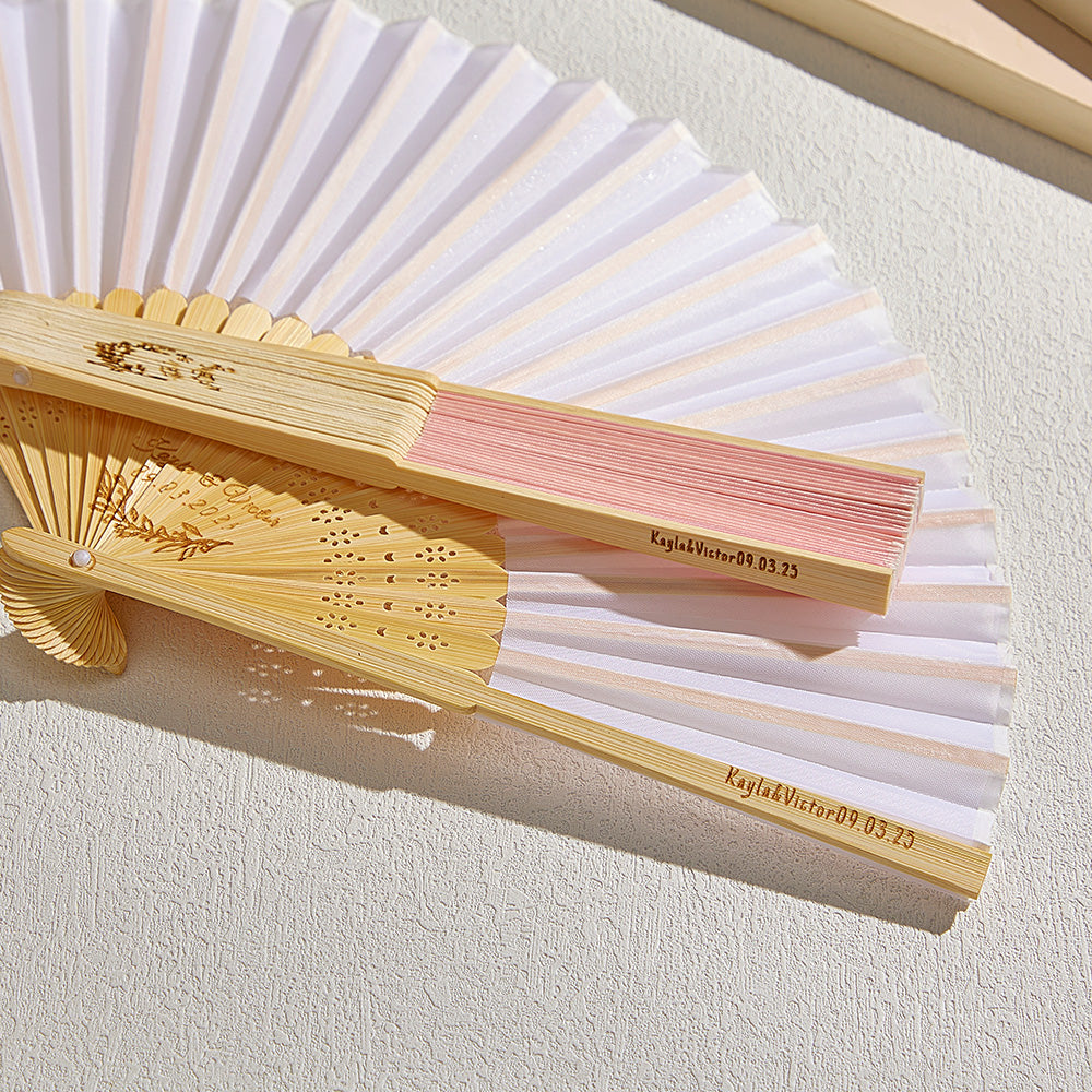 Custom Engraved Bamboo Folding Fan – Add Your Text for Events or Weddings — product image 5