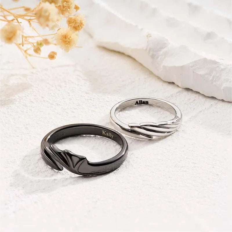 Engravable Wings Devil and Angel Ring Simple Trendy Couple Open Rings — product image 3