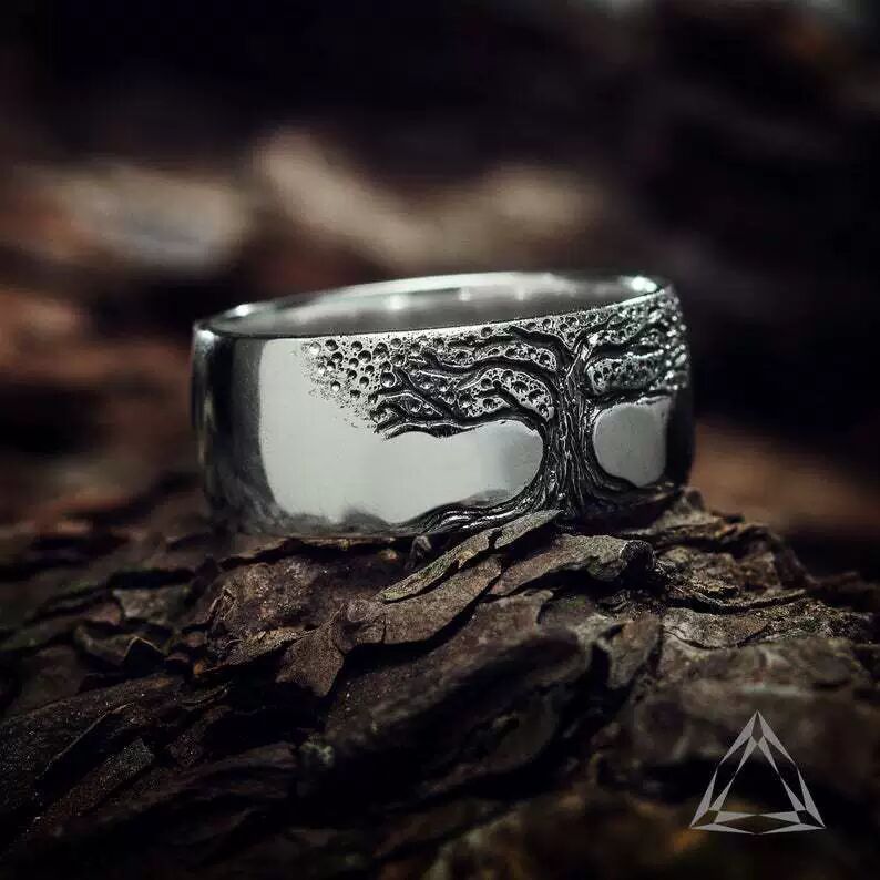 Simple Retro Carved Tree of Life Ring — product image
