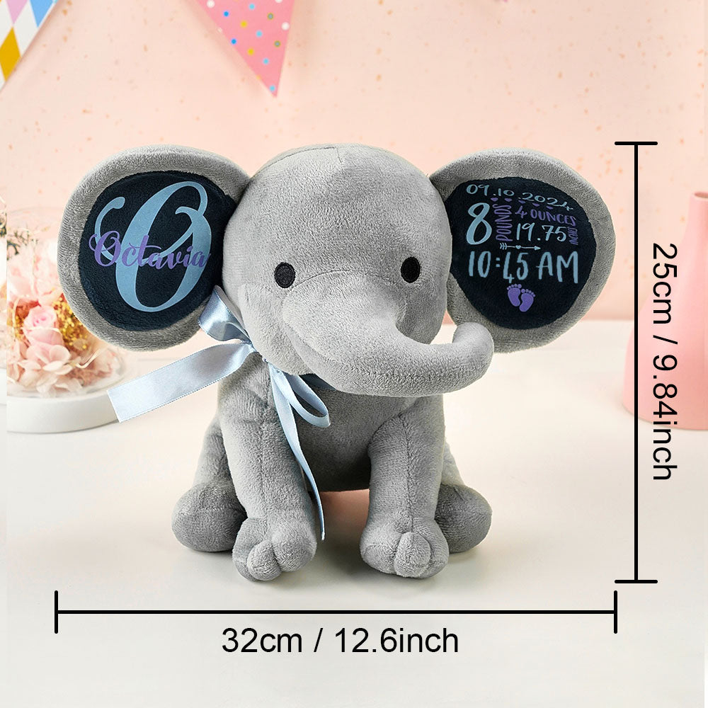 Personalized Elephant Plush Stuffed Animal Birth Announcement Gift for Baby — product image 4
