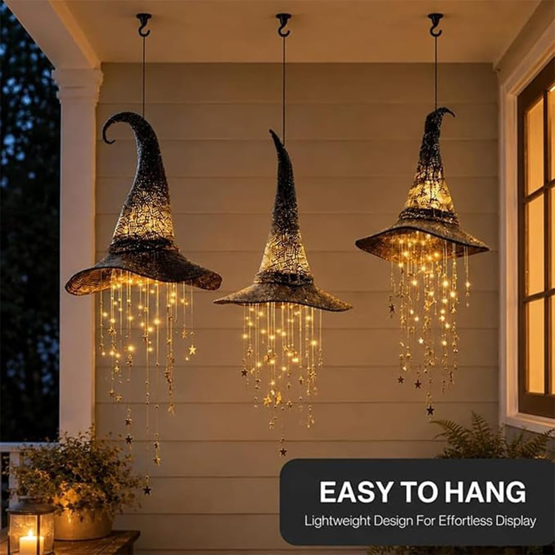 LED Light-Up Witch Hat Halloween Hanging Decor with Bell, Glowing Witch Hat Ornament for Indoor & Outdoor Parties — product image 4