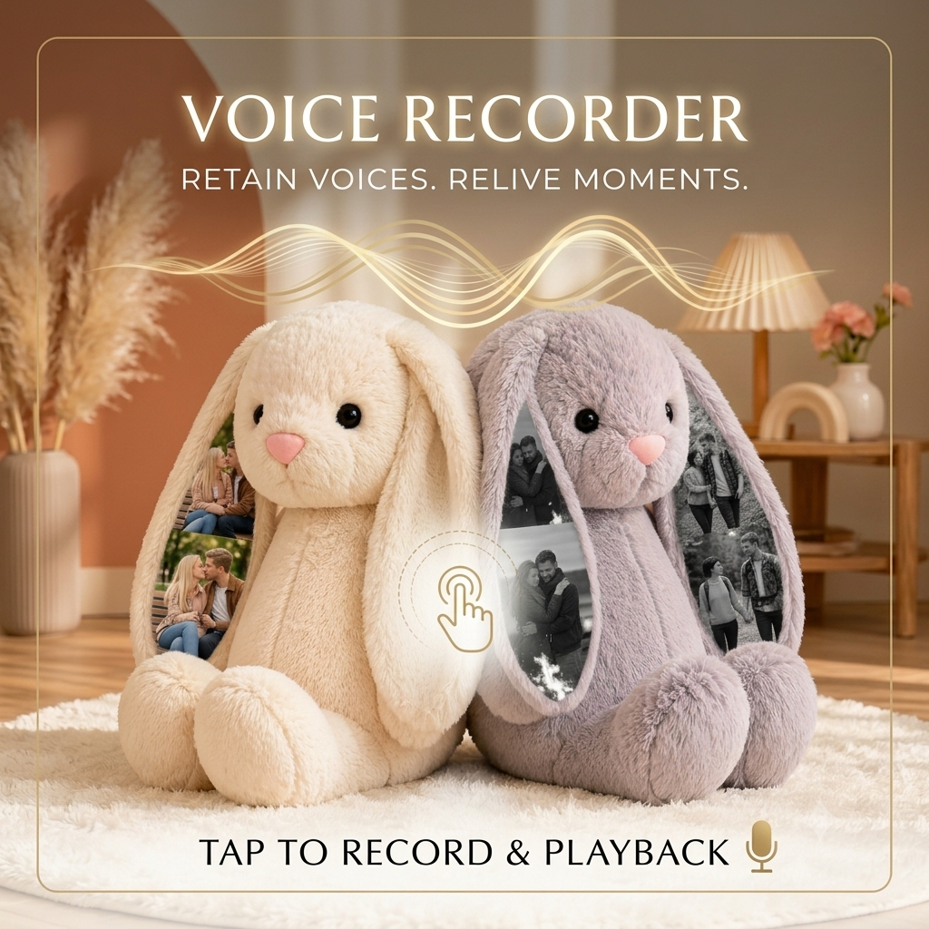 Personalized Voice Recording Bunny Plush with Hidden Photo Ears Anniversary Gift — product image 4